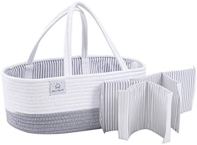 Mila Millie Baby Caddy de corda de algodão extra grande | Bin de armazenamento organizador para itens essenciais do berçário | Bolsa portátil para trocar a mesa e o carro | Algodão natural | Eco amigável