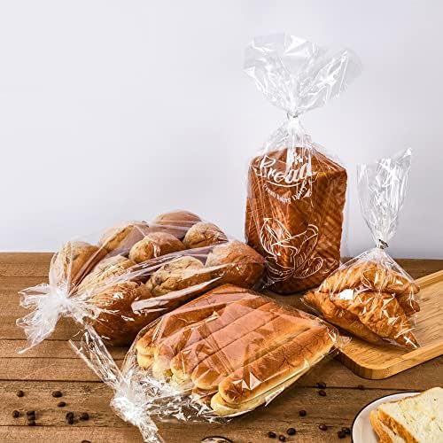 CotainLove lateral Sacos de pão reforçado com gravatas, 50 sacos de poli de plástico impressos para pão e padaria caseiros