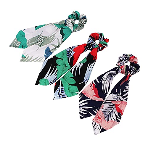 Yuyeran 5pcs/conjunto de chiffon wind tropical bandos de cabelo removíveis de cetim lenço de cabelo browknot scrunchies laços para mulheres meninas