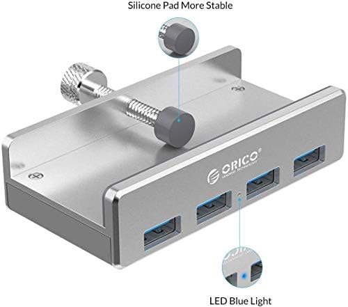 Adaptador de braçadeira do cubo USB 3.0 ORICO, divisor USB de alumínio de 4 portas com porta de alimentação extra e