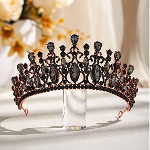 Aw Coroa Negro Black for Women Queen Crown - Tiara gótica para casamento Quinceanera Pageant Aniversário