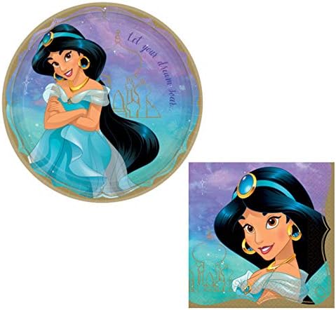 Princesa Jasmine de Aladdin Supplies de festas: o pacote inclui pratos redondos e guardanapos para 16 pessoas