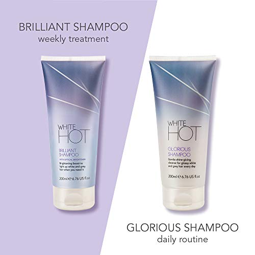 Duo de cabelo comprido e quente branco: Shampoo glorioso e óleo de vida útil para cabelos cinza e brancos brilhantes