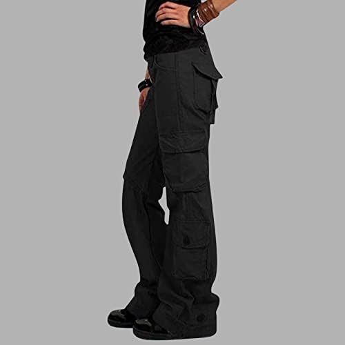 Calça de carga Zlovhe Mulheres Cintura alta, calças de carga folgada feminina com bolsos calças de pernas largas de pernas largas calças longas de calças