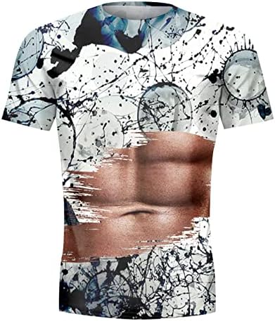 2023 New Mens Spring e Summer Personalidade Muscular 3D Camise de impressão digital com pescoço redondo e curto