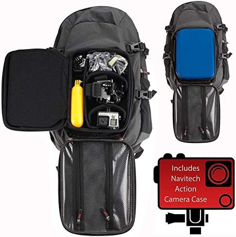 Mochila da câmera de ação da Navitech e estojo de armazenamento azul com pulseira de tórax integrada - compatível