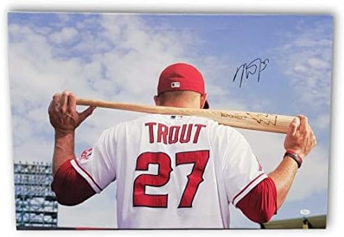 Mike Trout assinou autografado 20x30 Canvas Los Angeles Angels JSA Letra - MLB ARTOGRAGE