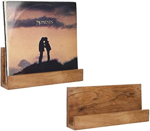 Mygift Wall Premium Natural Acacia Wood Vinyl Record Racks de armazenamento de álbuns, prateleiras decorativas de exibição de lp recordista, conjunto de 2 - fabricado na Índia