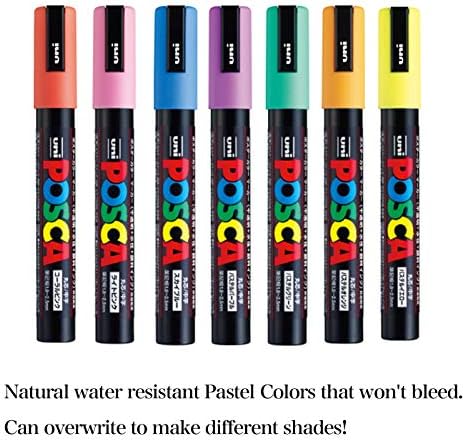Uni Paint Marker Poster Color 22 Pen de marcação Ponto médio PC-5m 15 Standard & 7 Cores naturais definido com caneta