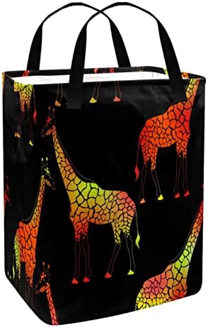Girafas amarelas laranja padrão preto estampas pretas cesto lavanderia dobrável, cestas de lavanderia à prova d'água