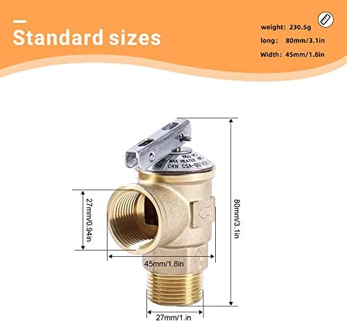 Válvula de alívio de pressão esbelta com rosca de tubo de 3/4 de polegada, 150psi, válvula de redução de pressão de latão
