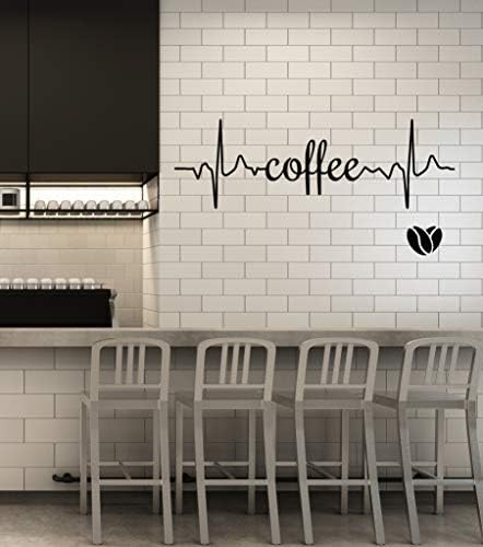 Logotipo de café da parede de vinil Palavra de batimentos cardíacos adesivos de feijão de coração