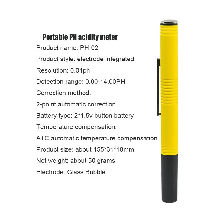 Medidor de pH, caneta de teste de pH digital doméstico hidropônico com alta precisão 0,01 tamanho de bolsa e faixa de medição de 0-14 pH