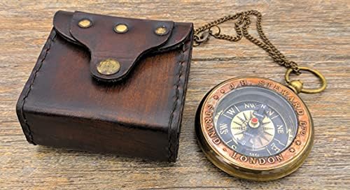 KNB Handicraft Brass Graved Pocket Compass com caixa de couro | Coronação de Elizabeth II Junho de 1953 Compússica colecionável