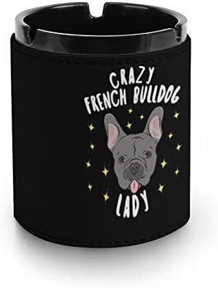 Crazy French Bulldog Lady Leather Cigarreting Chartray Ash Holder Portable Desktop Smoking Ash Tray para escritório de pátio e casa