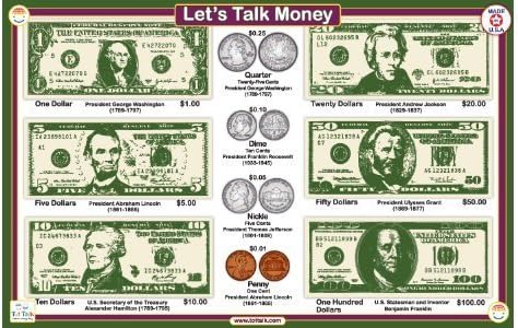 Tot Talk Money Educational Placemat for Kids, lavável e duradouro