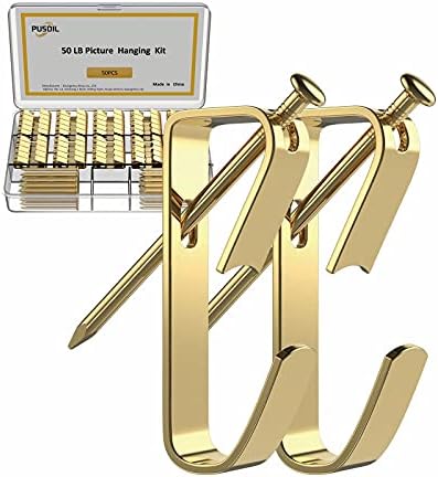 Cabide de imagem pusdil 50 libras, kit de figura de figura com unhas, ganchos de figura pendurados 50 PCs Goldes de parede de