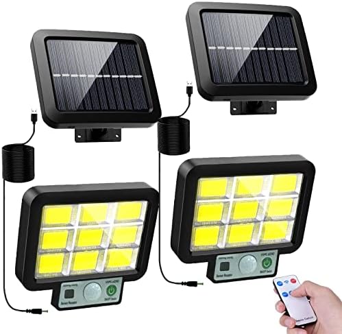 Luzes solares Sensor de movimento ao ar livre, Bright Cob LED com controle remoto, luz de segurança com fio com 3