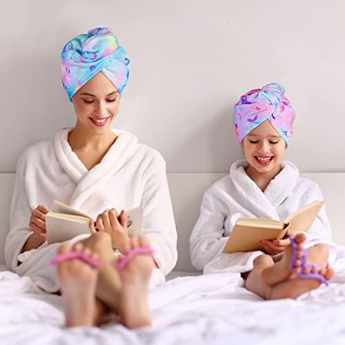 Basumee Microfiber Hair Toard Wrap for Kids 2 Pacote Rapid Secy Hair Toalha com Turbans de Cabelo de Botão Para Cabelo Moldado Praço de Toalha para Mulheres e Meninas, Verde e Rosa