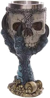 AMOSFUN HALLOWEEN Goblet Creative Skull Wine Glass Resina Stainless Aço Stainless Stone para Favors de festa de bar em casa