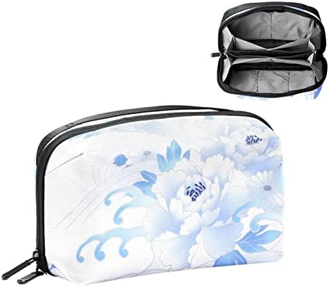 Bolsa de viagem de higiene pessoal, organizador de viagens de maquiagem resistente à água para acessórios para acessórios, japonês floral azul retro