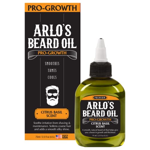 Óleo de barba de crescimento profissional de Arlo - manjericão cítrico 2,5 oz. - promove o crescimento do cabelo da barba