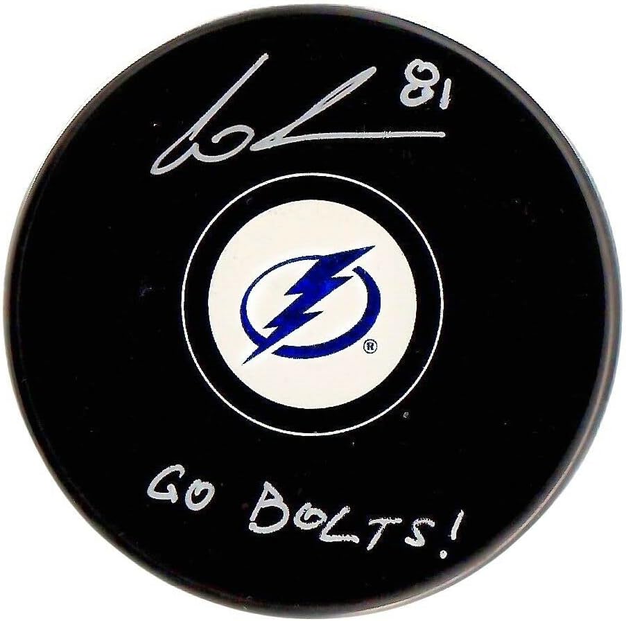 Erik Cernak autografado assinado assinado Puck NHL Tampa Bay Lightning JSA COA