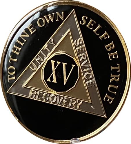 15 anos AA Medallion 1,5 Grande clássico metálico clássico Black Sobriety Chip