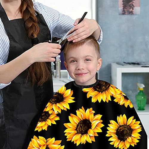 Girassóis Cabelo impermeável preto Cabo para adultos e crianças barbeiro profissional capa com fechamento de snap ajustável 51 x55