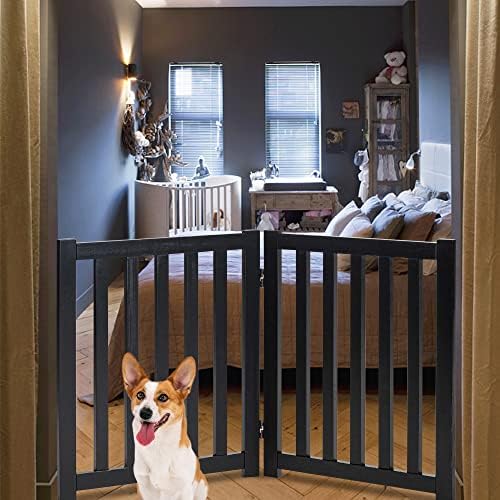 Lzrs Solid Hard Wood Freestanding Pet Gate, portões de cachorro de madeira para portas, portões de cães de madeira nature