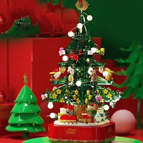Mxiaoxia girando a caixa de música de árvore de natal bloqueios de construção de Natal decoração de natal decoração de música de presente