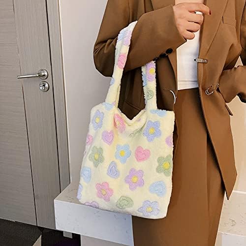 Bolsa de plugue, bolsa de ombro macia e macia, bolsa de bolsa de flores peludas para mulheres y2k de pelúcia para outono