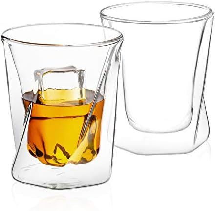 Joyjolt Lacey Whisky Double Wall Glasses, conjunto de 2 vidro de uísque isolado, 10 onças.