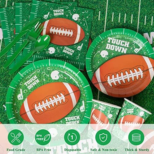 Os suprimentos para festas de futebol da Decorlife serve 24, Decorações de festa Superbowl 2023, toalha de mesa incluída