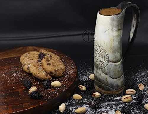 Canecas de café Viking - Conjunto de 2 | autêntico feito à mão | Bolsa de presente | Cup de buzina de cor genuína exclusiva | GRADE DE ALIMENTOS | Decore de figurino LARP