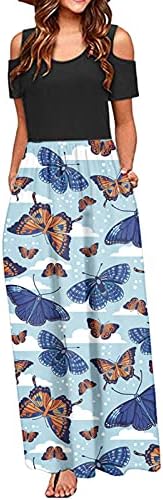 NYYBW Mulheres de verão Floral Butterfly Impressão elegante maxi vestido longo vestidos de bolso de ombro frio para mulheres