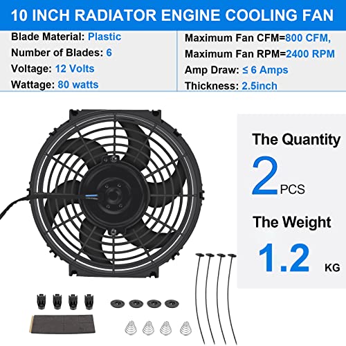 2pcs 10 polegadas de alto desempenho universal slim push puxar radiador elétrico ventilador de resfriamento 12v 80w