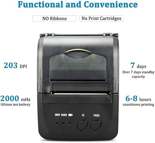 Impressora de recibo térmica de Surura Bluetooth, impressora portátil de conta pessoal, impressora móvel de 58 mm