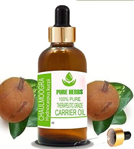 Ervas puras Chaulmoogra Pure & Natural Therapeautic Carrier Oil com conta -gotas 15ml