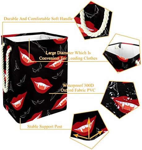 Deyya Lips Red Bat Bat Baskets Testar Alto Robustível dobrável para crianças adultas meninos adolescentes meninas em quartos Banheiro 19.3x11.8x15.9 em/49x30x40.5 cm