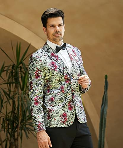 Mago masculino masculino de dois botões de traje floral jaqueta de lapela de lapela de lapela estilosa blazer elegante