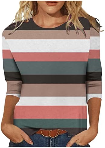 Sorto de moletons do bloco de cores feminino Crewneck No Hood Plain Camisetas 3/4 de manga Pullover Tops Roupas da