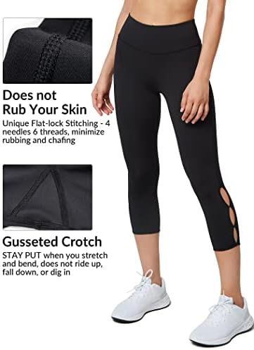 Yvette Capri Leggings para mulheres Treino de controle de barriga alta da cintura Executando calças justas com design oco
