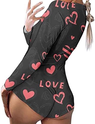 Valentines Sexy Romper feminino sem costas V pescoço de manga comprida Bodysuit Bodycon Concl.