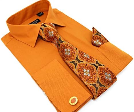Camisas de vestidos de ajuste regular de Micro Diamond Pattern de micro diamante masculino com amarelos de punhos de punho