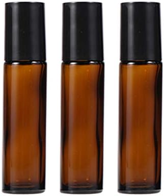 Hermj 6pcs 10ml Rollo de perfume de vidro recarregável em garrafa âmbar garrafa vazia com bola de rolo de aço inoxidável para