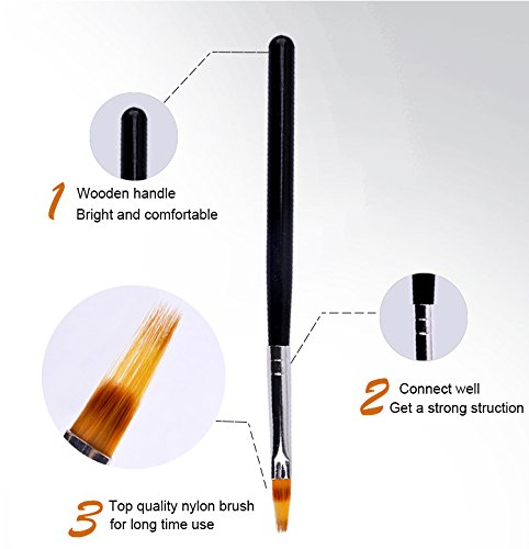 Wokoto 2pcs Black unhas ombre pincéis de pintura de pintura de canetas com maçaneta de madeira kit de pincéis de construtor de unhas UV Gel Gel