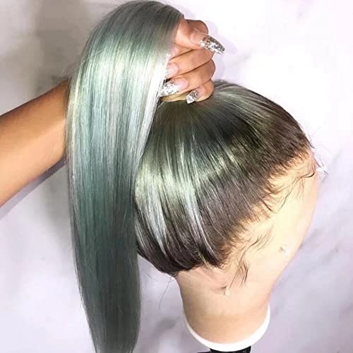 Ombre verde claro reto 13*4 perucas de renda de renda HD transparentes para a peruca frontal de cabelos virgens humanas para mulheres cor 1 18 polegadas