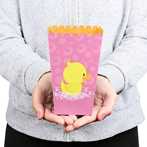 Big Dot of Happiness Pink Ducky Duck - Garota chá de bebê ou festa de aniversário favorita caixas de tratamento de pipoca -