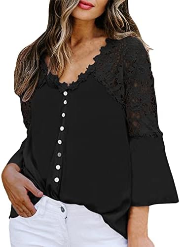 Camiseta de camadas para mulheres redondo de mangas compridas pescoço de costura sólida renda superior feminina colorir inverno solto feminino simulado